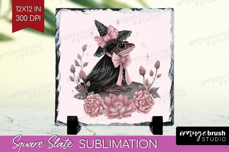 Frog Cute Slate PNG Pink Halloween Square Slate Sublimation example image 1