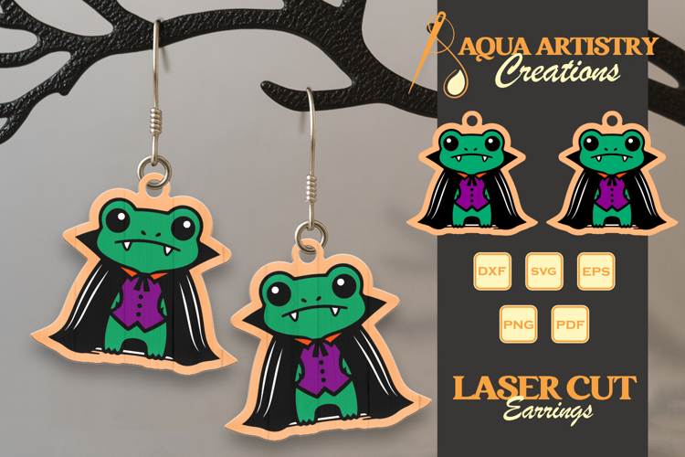 Frog Dracula Halloween Earrings Lasercut Design SVG