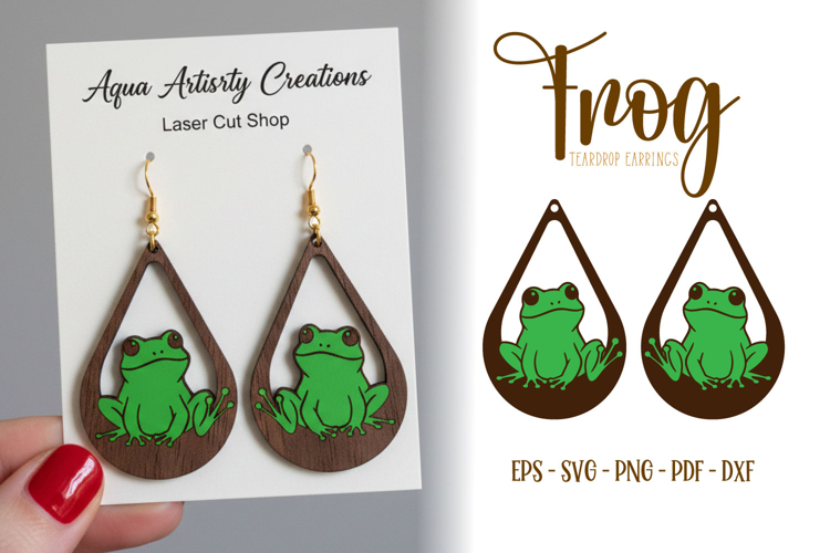 Frog Teardrop Earring, Clumsy Frog Laser Cut Earrings, SVG