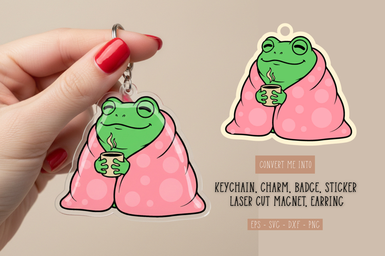 Frog Wearing Blanket Holding Coffee Cup Laser Cut Template
