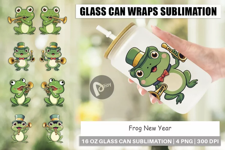 Glass Can Wraps Frog New Year