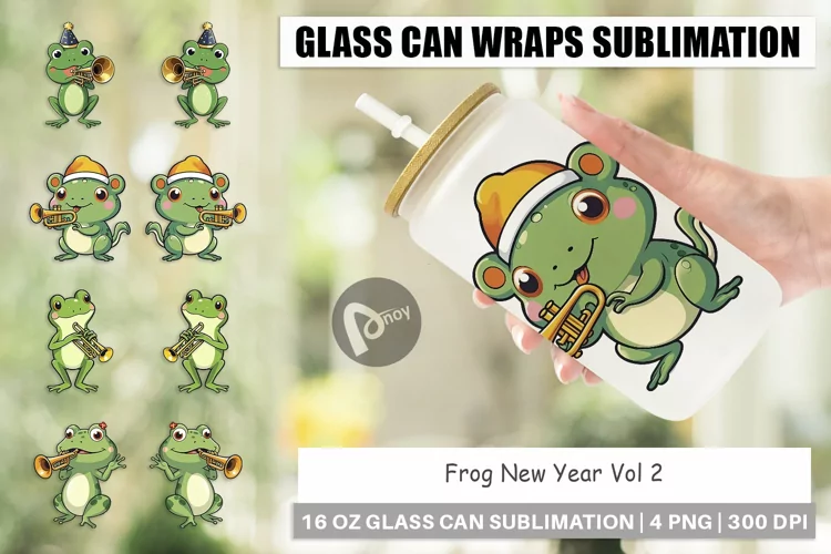 Glass Can Wraps Frog New Year