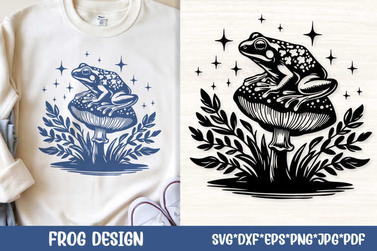 Witchy Frog on Mushroom SVG | Cottagecore Toadstool Design
