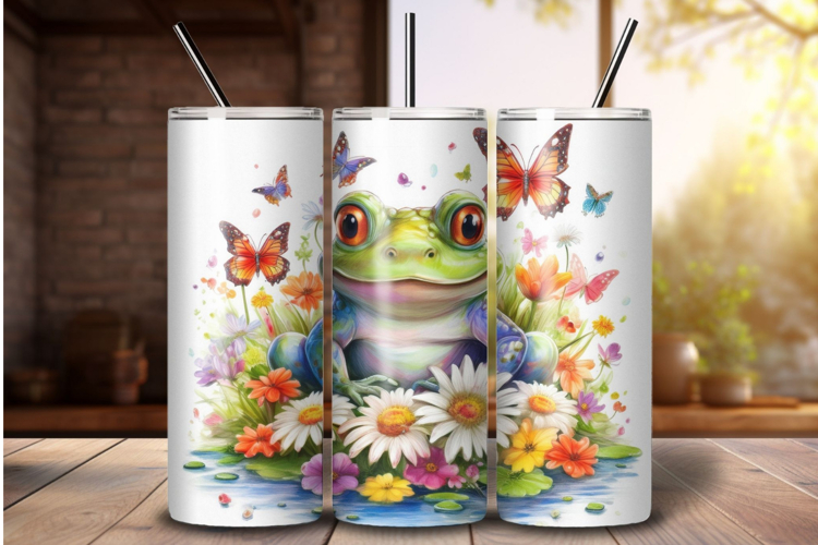 Frog Tumbler Wrap PNG, 20oz Skinny Sublimation Design