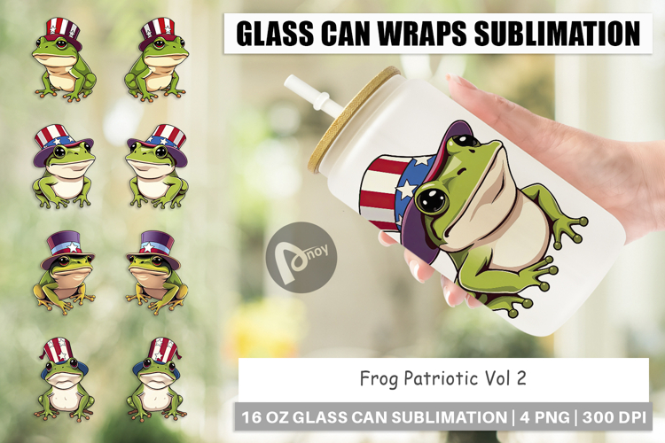 Glass Can Frog Patriotic
