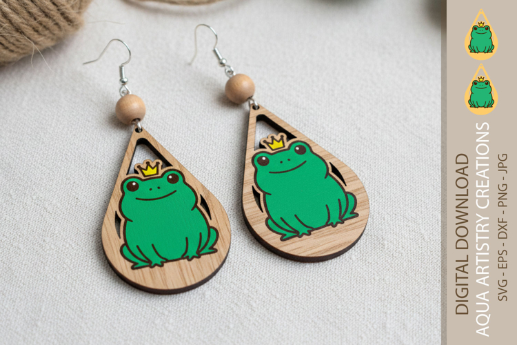 Frog Teardrop Earring, King Frog Laser Cut Earrings, SVG