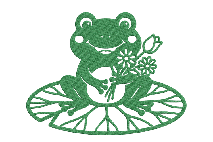 Frog with Flower Bouquet Embroidery