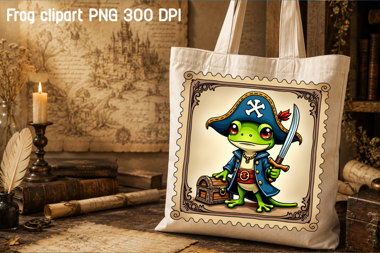 Medieval postage stamp frog clipart | Whimsical frog PNG
