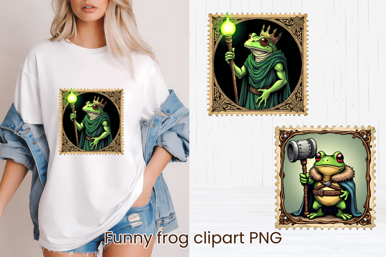 Medieval postage stamp frog clipart | Whimsical frog PNG