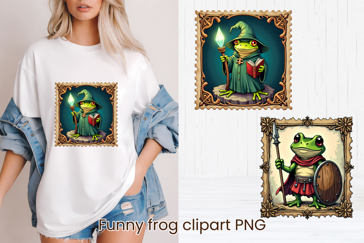 Medieval postage stamp frog clipart | Whimsical frog PNG