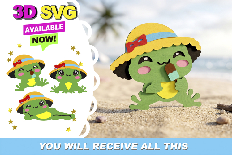 Kawaii Froggy Summer 3D SVG