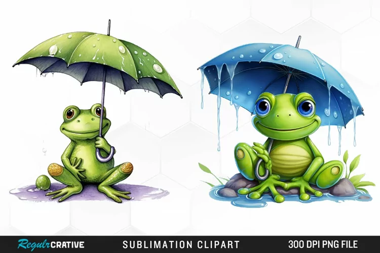 Watercolor Frogs Sublimation PNG Clipart