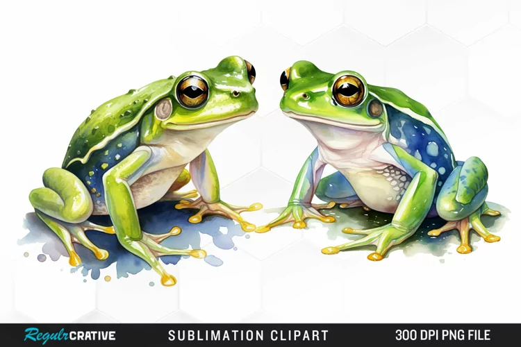 Watercolor Frogs Illustration PNG Clipart