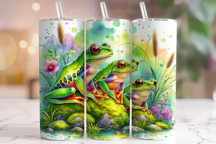 Frog Tumbler Wrap, Floral Frog Tumbler Wrap, Cute Frogs PNG
