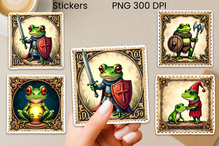 Medieval Frog Sticker | Vintage Faux Stamp Fantasy Sticker