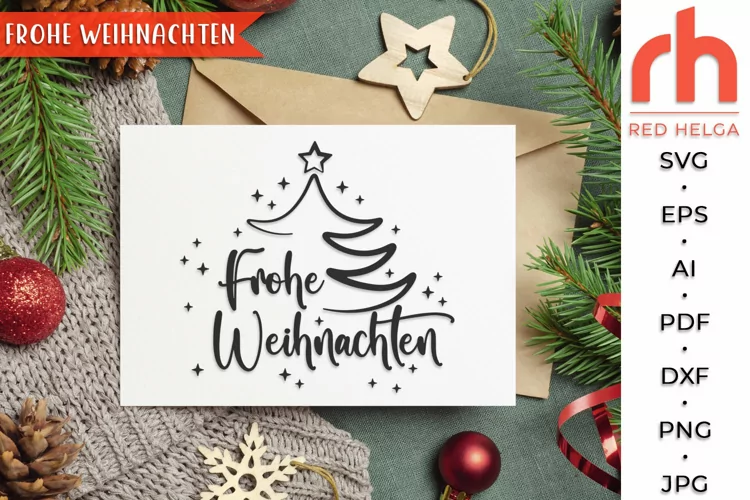 Frohe Weihnachten SVG, Germany Christmas DXF, Xmas Card