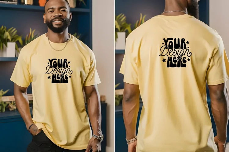 Front and Back Mockup, Comfort Colors 1717 Mustard Mockup,