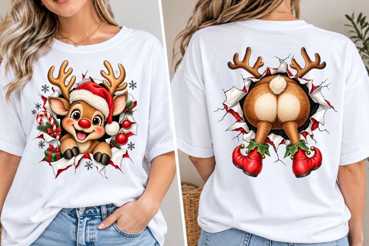 Front & Back Christmas Reindeer PNG