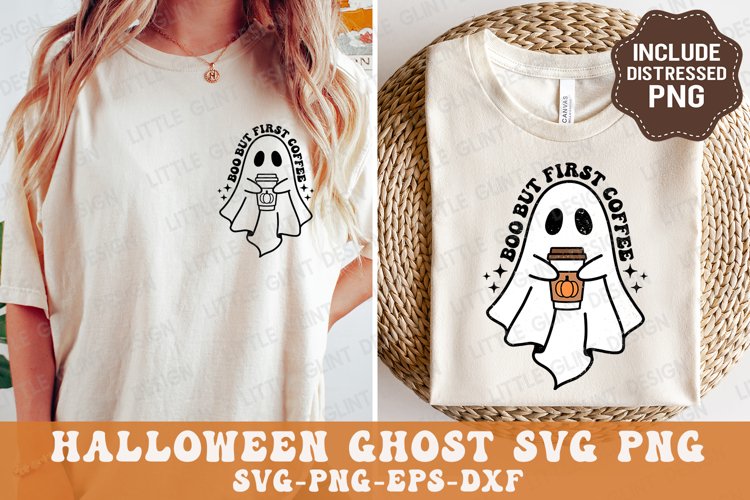 Boo But First Coffee SVG | Retro Ghost Halloween Quote Shirt example image 1