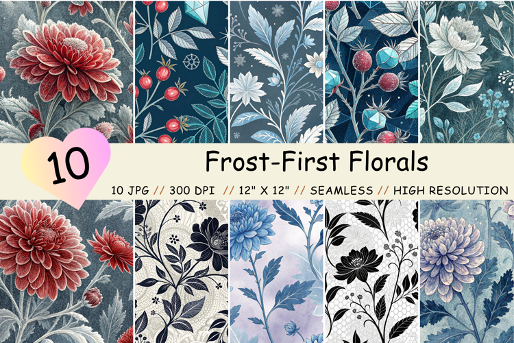 Frost-First Florals Seamless Pattern, Digital Paper