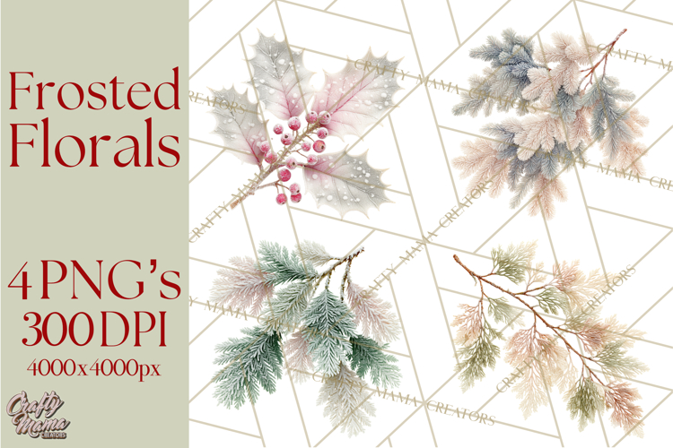 Frosted Florals Clipart PNG, Neutral Winter Botanicals