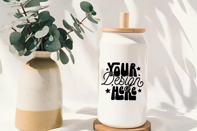 Frosted Glass Can Cup Mockup, cottage-style aesthetic. 16oz