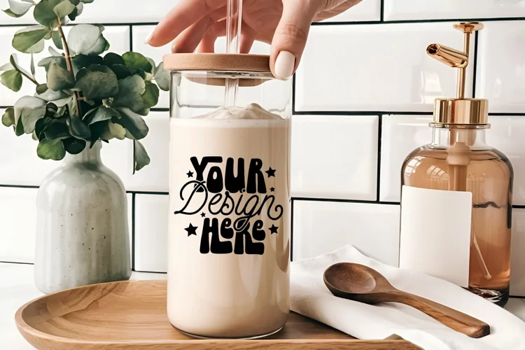 Frosted Glass Can Cup Mockup, cottage-style aesthetic. 16oz