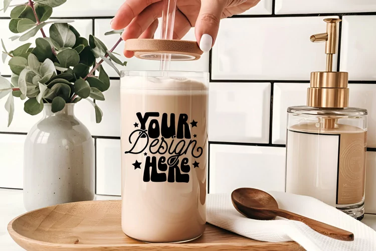 Frosted Glass Can Cup Mockup, cottage-style aesthetic. 16oz