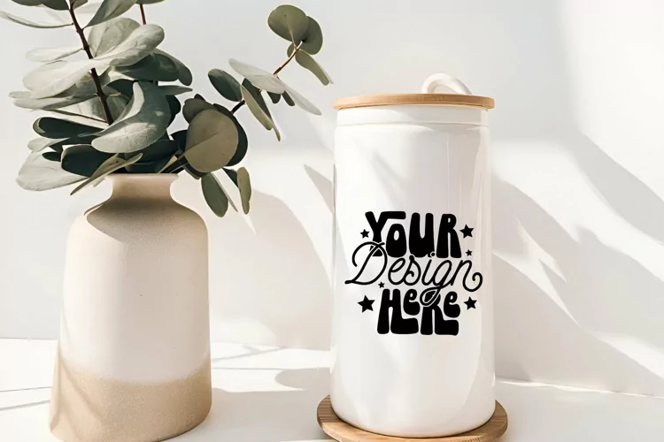 Frosted Glass Can Cup Mockup, cottage-style aesthetic. 16oz