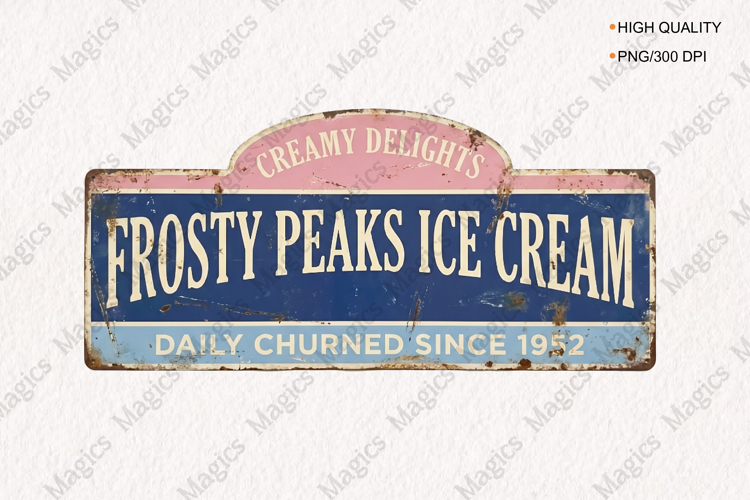Frosty Peaks Ice Cream Vintage Sign PNG