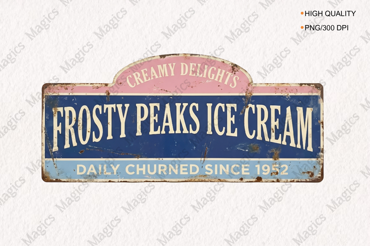 Frosty Peaks Ice Cream Vintage Sign PNG