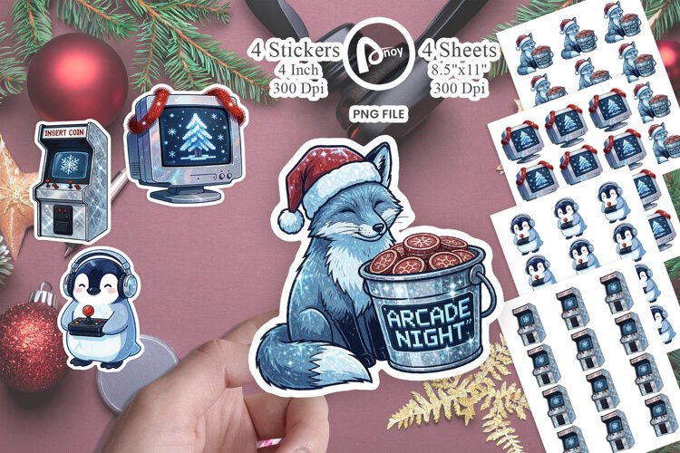 Frosty RGB Arcade Holiday Animals Sticker example image 1
