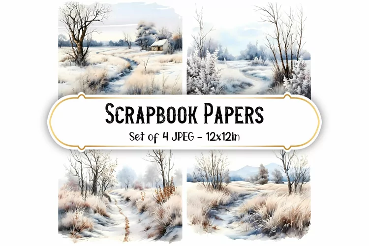 Frosty Winter Meadow Scene Watercolor Backgrounds