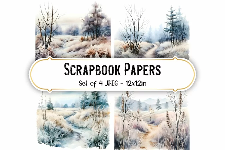 Frosty Winter Meadow Scene Watercolor Backgrounds