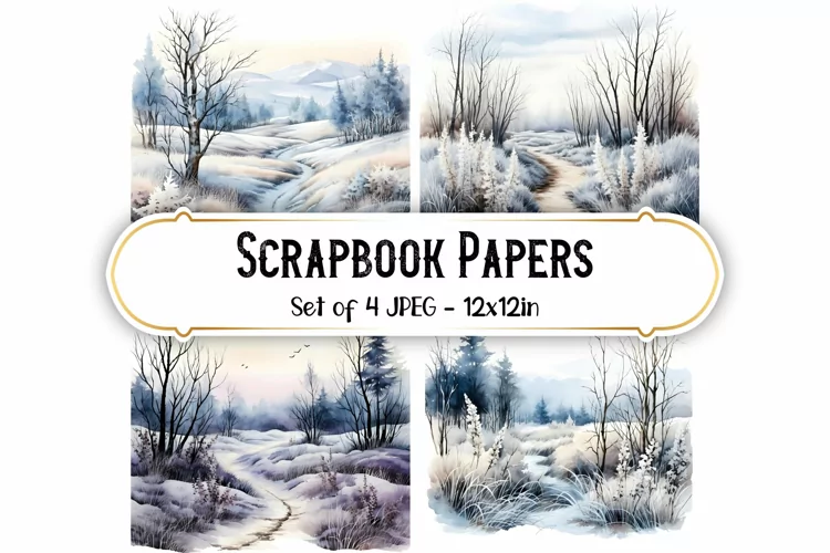 Frosty Winter Meadow Scene Watercolor Backgrounds