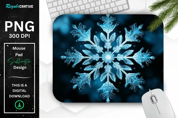 Frozen Ice Fractal Snowflakes Mouse Pad