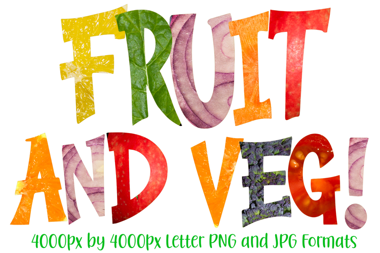 Fruit and Veg Food Font Letters Real Vegetable Alphabet ABC