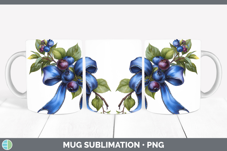 Fruit Bows Blueberries Mug Wrap Sublimation Coffee Cup Desig