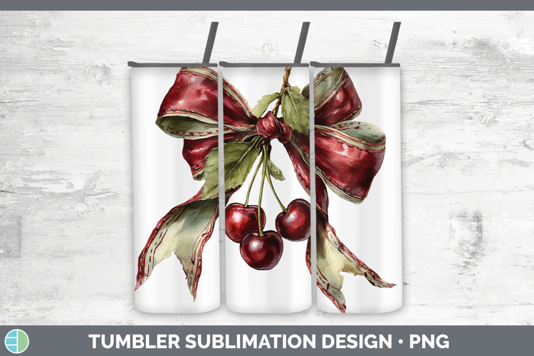 Fruit Bows Cherries Tumbler Sublimation 20 oz Skinny Tumbler