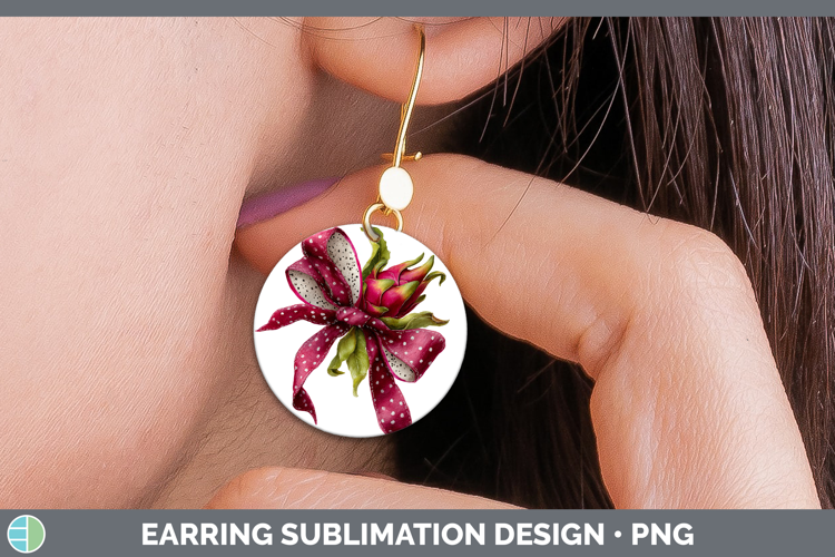 Fruit Bows Dragonfruit Round Earrings Sublimation Earrings D