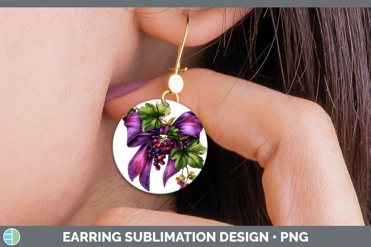 Fruit Bows Grapes Round Earrings Sublimation Earrings Design
