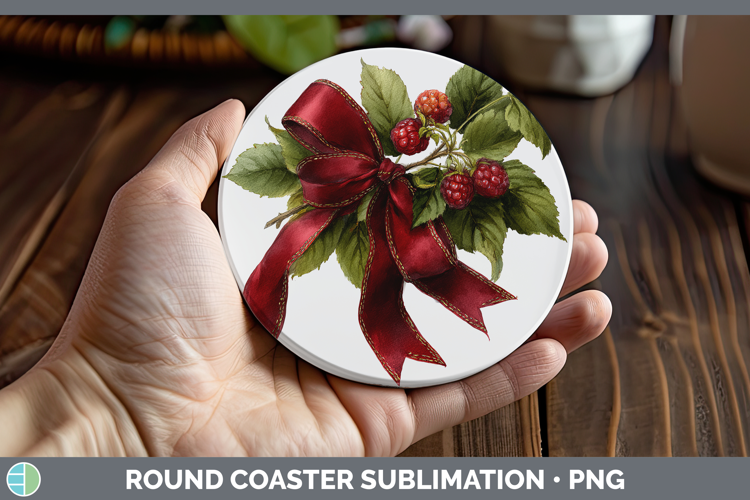 Fruit Bows Raspberries Round Coaster Sublimation Coaster Des