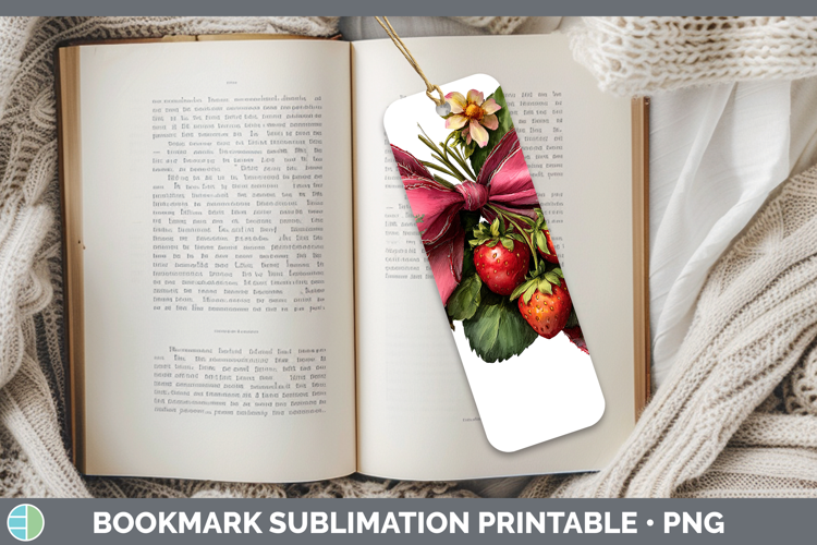 Fruit Bows Strawberries Bookmark Sublimation Printable Desig