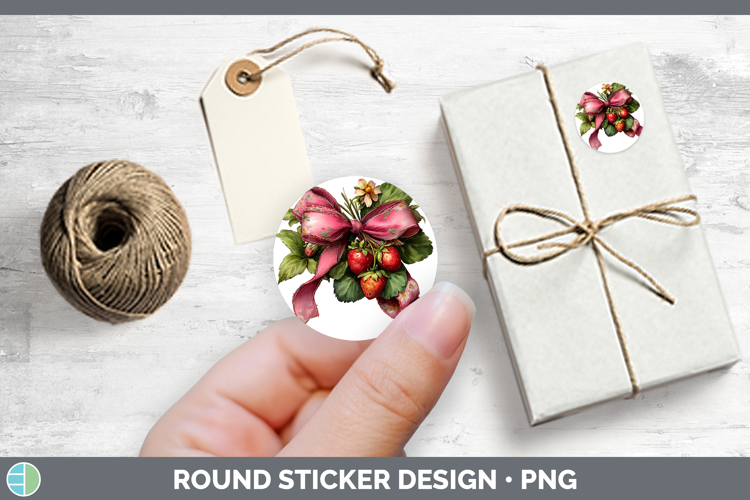 Fruit Bows Strawberries Stickers | Round Labels Designs
