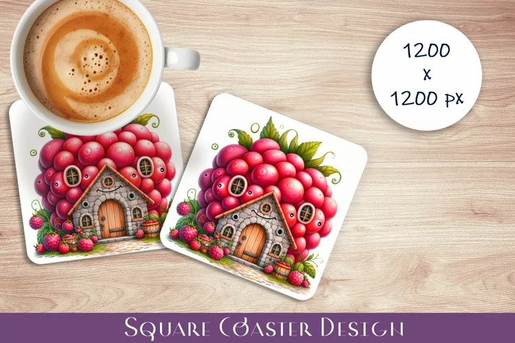 Fruit house Coaster Design, fantasy raspberries Sublimation