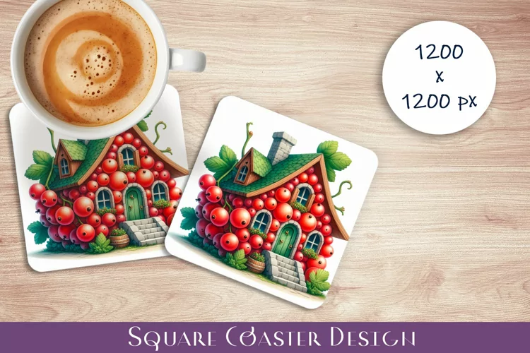 Fruit house Coaster Design, fantasy Red Ribes Sublimation