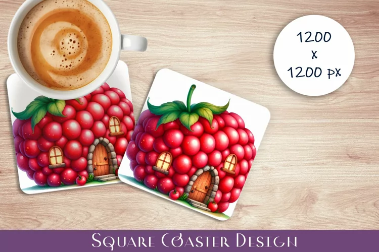 Fruit house Coaster Design, fantasy raspberries Sublimation