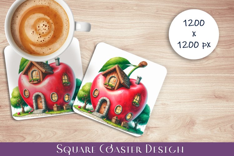 Fruit house Coaster Design, fantasy apple Sublimation