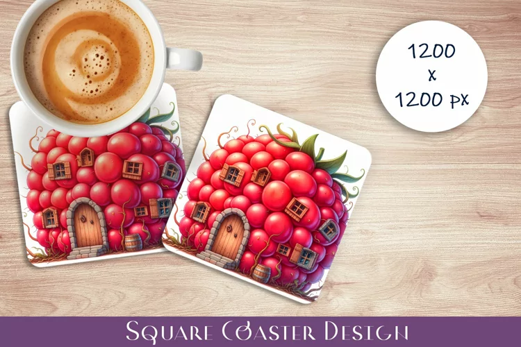 Fruit house Coaster Design, fantasy raspberries Sublimation