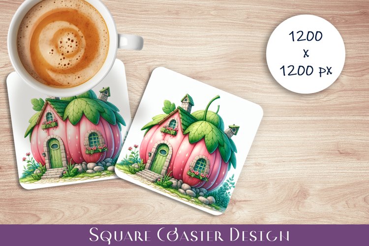 Fruit house Coaster Design, fantasy apple Sublimation example image 1